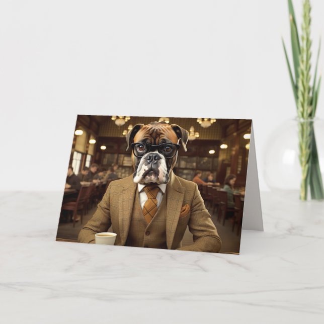 Perro lindo en traje con tarjeta plegada de hombre (Anverso)