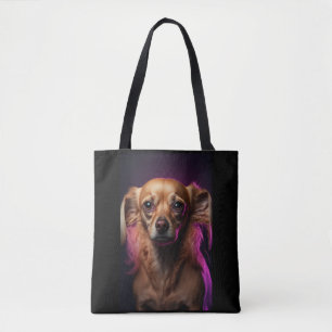 Perro lindo en una bolsa de dos caras