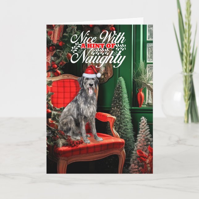 Perro lobo irlandés de Navidad travieso o bueno (Anverso)