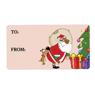 Perro malo muerde la etiqueta de Papá Noel negro i