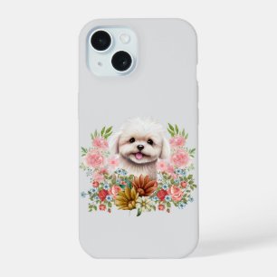 Perro maltés con flores, adorable cachorro maltés