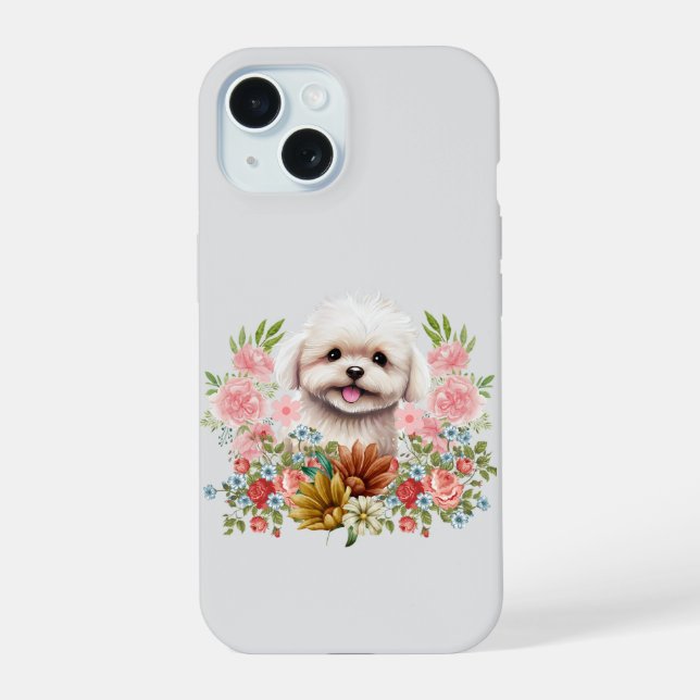 Perro maltés con flores, adorable cachorro maltés (Reverso )