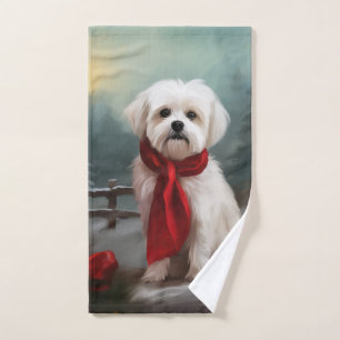 Perro maltés en Navidades de nieve