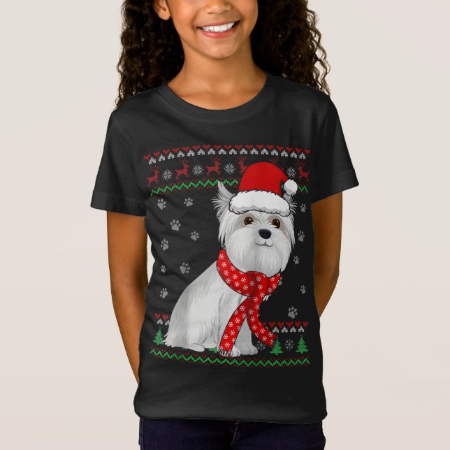 Perro maltés lindo Navidades feos suéter Santa Hat (Anverso)