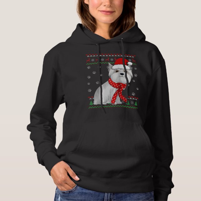 Perro maltés lindo Navidades feos suéter Santa Hat (Anverso)