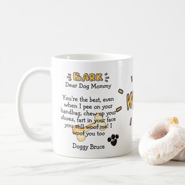 Perro mami cómica taza de regalo personalizado mam (Con donut)