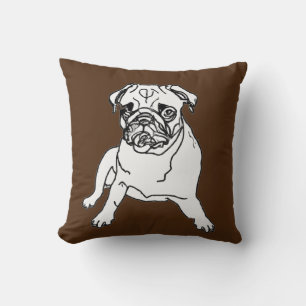 Perro marrón de moda Pug Dibujando almohada de coj