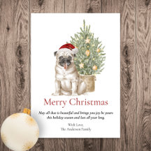 Perro Mascota de pug y árbol de Navidad