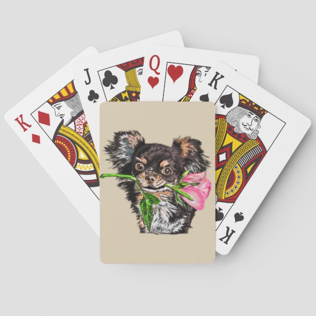 Perro mascota lindo con cartas de juego de rosa (Reverso)