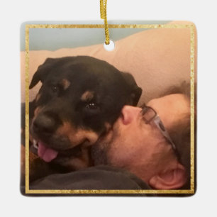 Perro Memorial Square Gold Trim Dos Ornamentos De