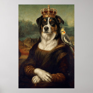 Perro Mona Lisa con loro cacatúa Arte fino Postal