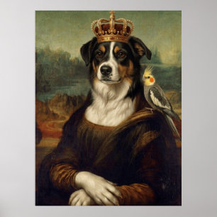 Perro Mona Lisa con loro cacatúa Arte fino Postal