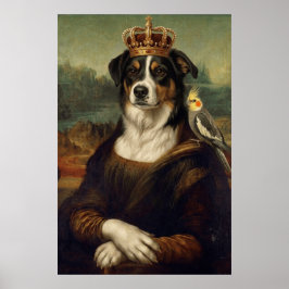 Perro Mona Lisa con loro cacatúa Arte fino Postal