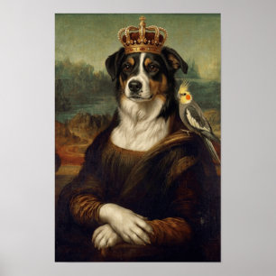 Perro Mona Lisa con loro cacatúa Arte fino Postal