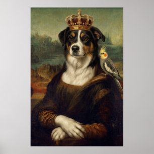 Perro Mona Lisa con loro cacatúa Arte fino Postal