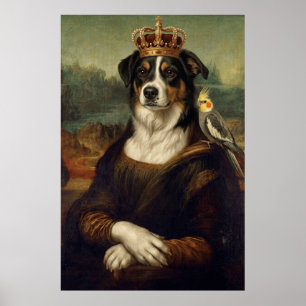 Perro Mona Lisa con loro cacatúa Arte fino Postal