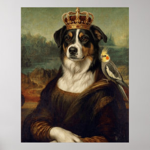 Perro Mona Lisa con loro cacatúa Arte fino Postal
