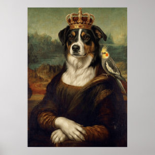 Perro Mona Lisa con loro cacatúa Arte fino Postal
