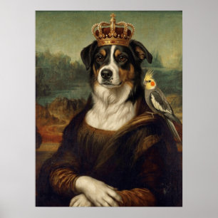 Perro Mona Lisa con loro cacatúa Arte fino Postal