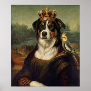 Perro Mona Lisa con loro cacatúa Arte fino Postal