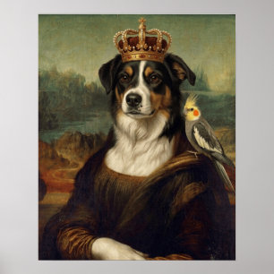 Perro Mona Lisa con loro cacatúa Arte fino Postal
