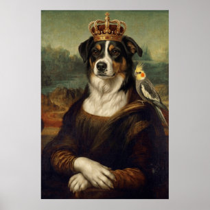 Perro Mona Lisa con loro cacatúa Arte fino Postal
