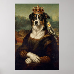Perro Mona Lisa con loro cacatúa Arte fino Postal