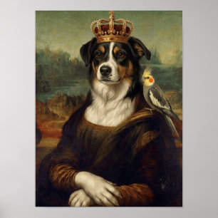Perro Mona Lisa con loro cacatúa Arte fino Postal