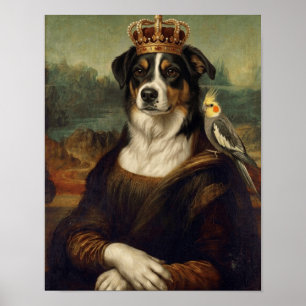 Perro Mona Lisa con loro cacatúa Arte fino Postal