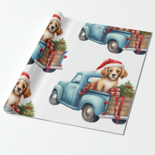 Perro navidad con regalos envolviendo papel