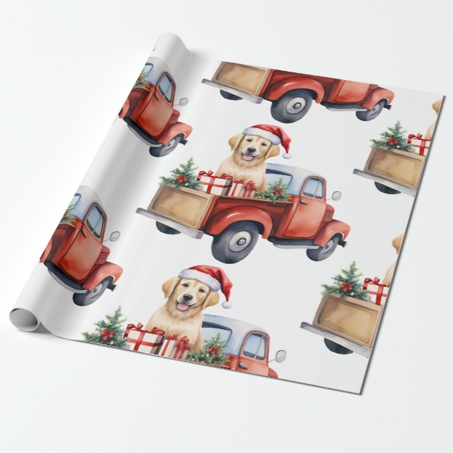 Perro navidad con regalos envolviendo papel (Desenrollado)