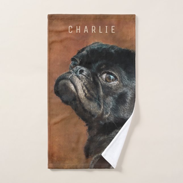Perro negro pug (Toalla de mano)