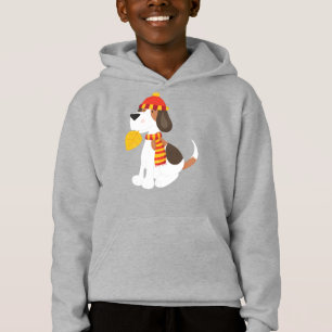 Perro otoñal, perro torpe, bufanda, Gorra, hojas o