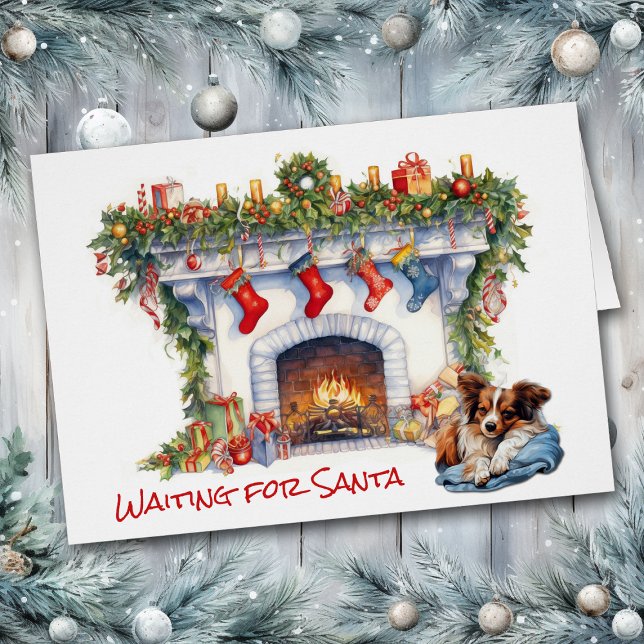 Perro Papillon espera la chimenea de Santa Navidad (Subido por el creador)