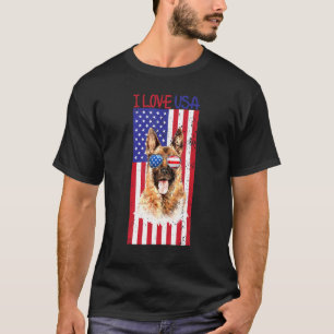 Perro Pastor Alemán Camiseta 4 De Julio Bandera Am