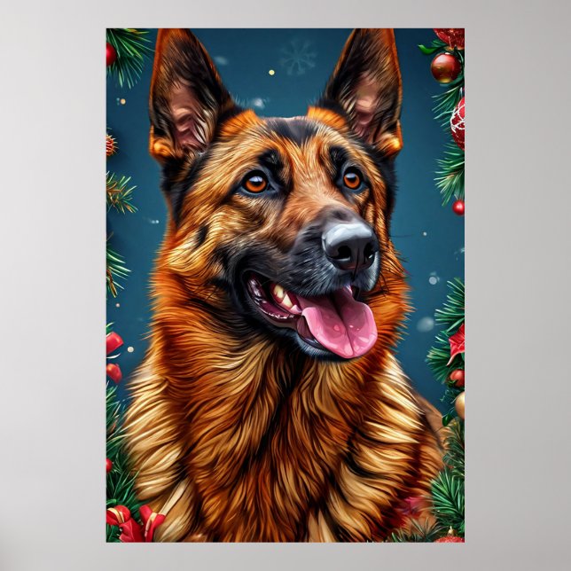 Perro Pastor Alemán con Decoración Navideña (Frente)