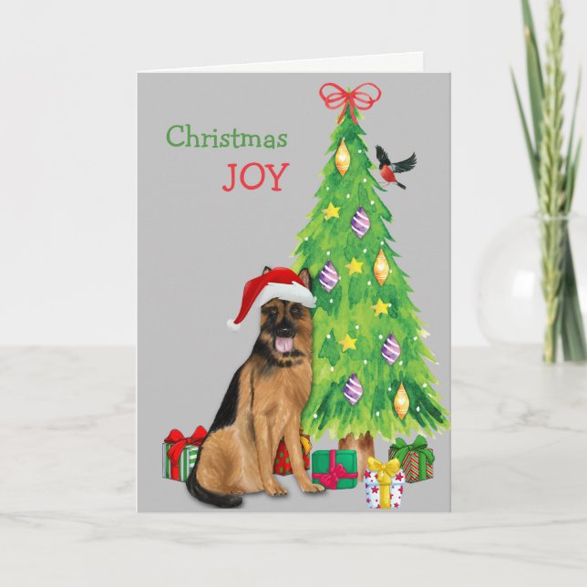 Perro pastor de Santa Alemania y árbol de Navidad (Anverso)