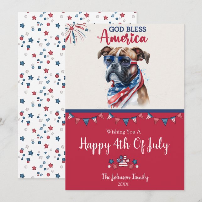 Perro Patriota - Boxer Tarjeta del 4 de Julio (Anverso / Reverso)
