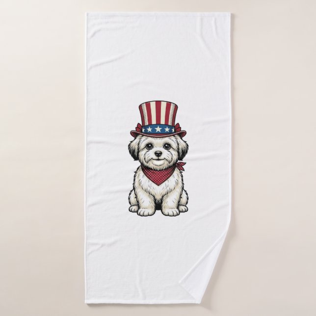 Perro Patriótico Diseño Vectorial de Grabado Vinta (Toalla de baño)