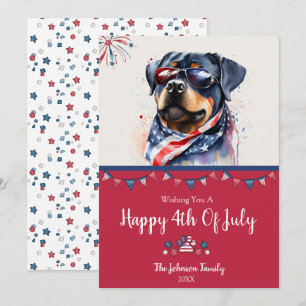 Perro Patriótico Rottweiler Tarjeta del 4 de Julio
