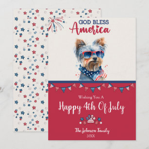 Perro Patriótico - Tarjeta Yorkie 4 De Julio