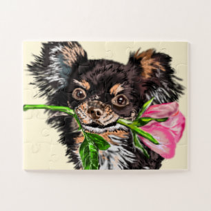 Perro pequeño con rompecabezas Rosa