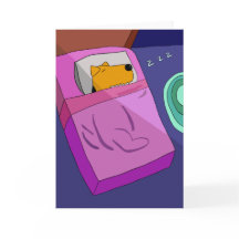 Perro picante en la tarjeta de saludo de la cama