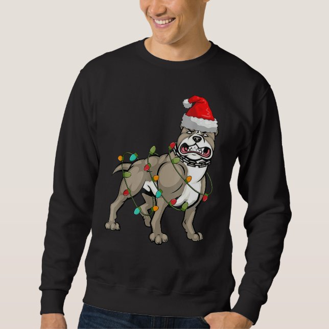Perro Pitbull Navidades feos sudadera luz de árbol (Anverso)