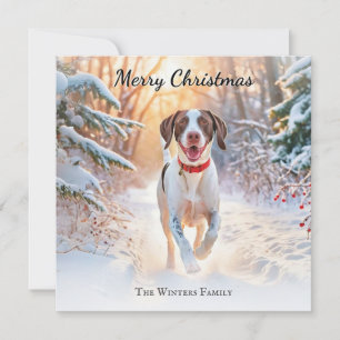 Perro Pointer Inglés Caminando en Nieve Navidad