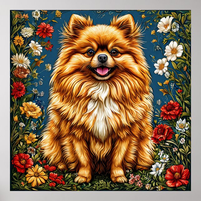 🐶 Perro Pomerania Floral Para Decoración de Masco (Frente)