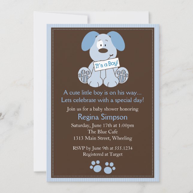 Perro porcino porcino Baby Shower invitación azul (Anverso)