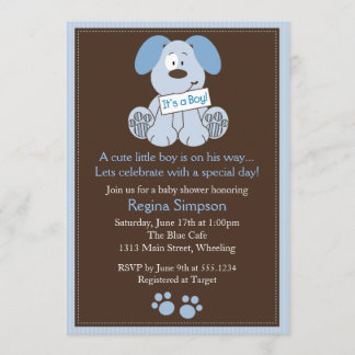 Perro porcino porcino Baby Shower invitación azul