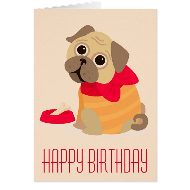Perro Pug Cute pug Feliz cumpleaños (Frente)