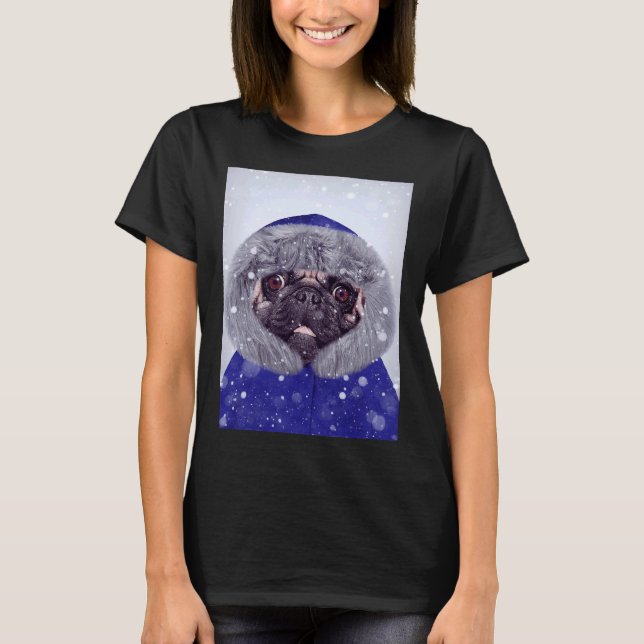 Perro Pug - Invierno - camiseta clásica D32 407 (Anverso)